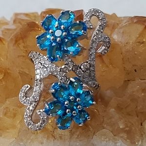 New Vintage Swiss Blue Topaz Floral Ring